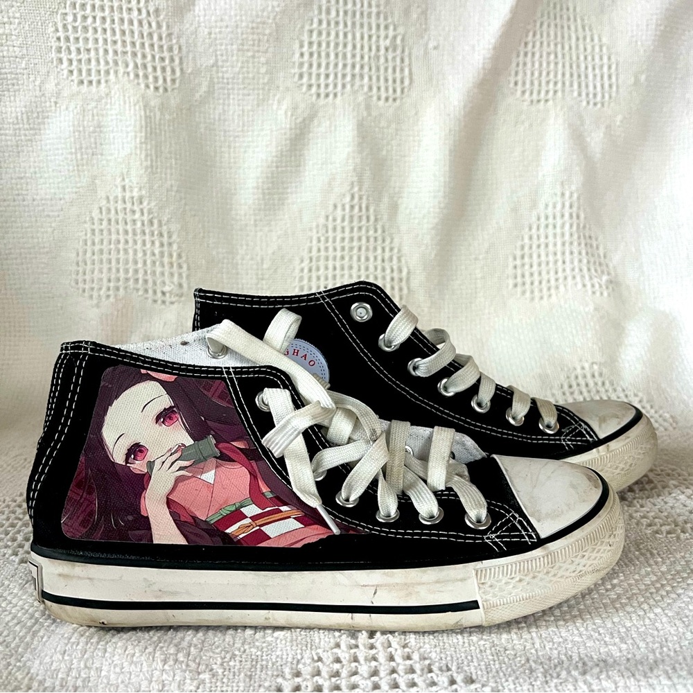 Anime Nezuko character sneakers / replica converse/ black with white laces